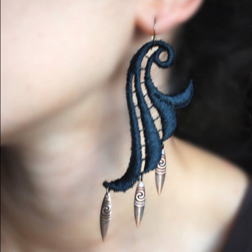 Black Lace Earrings - Tribal Earrings